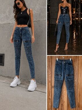 Maniere De Voir Moto Skinny Jeans Super Stretch Zip Detail Size 6 💛🍄